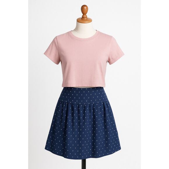 Gap Navy Blue Polka Dot Rayon Skirt Size 4 A-Line Flowy Zip Back Boho - Picture 2 of 11